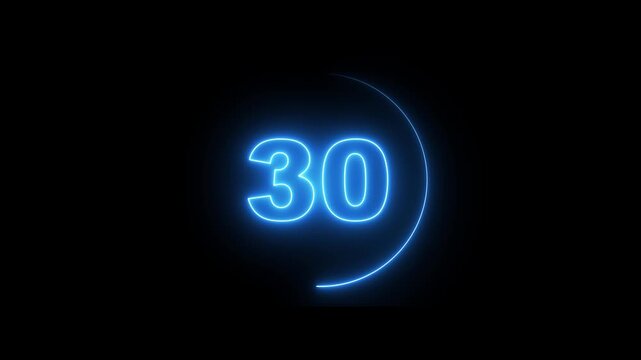 Countdown Timer With Blue Neon Numbers Against Black Background Seamlessly Transitioning