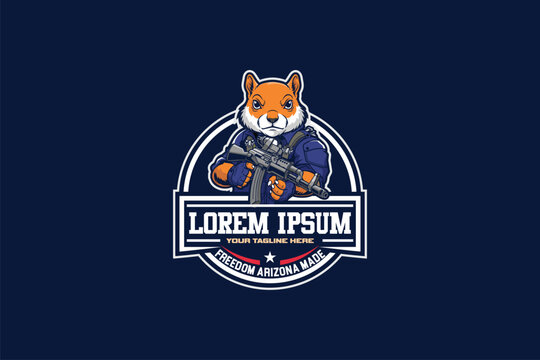 Soldier squirrel cartoon character badge logo vector image template