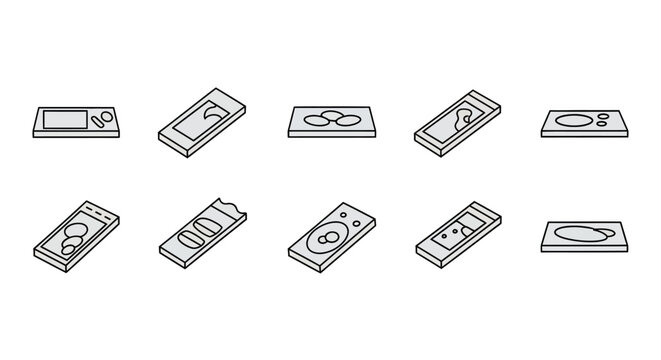 Laboratory microscope slides with biological samples in isometric view