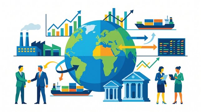 Modern flat vector illustration of the world economy