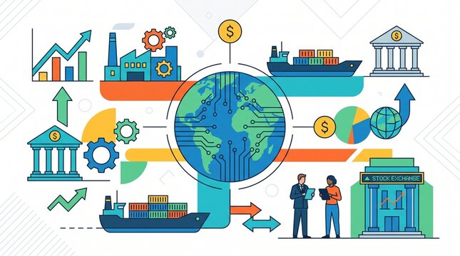 Modern flat vector illustration of the world economy