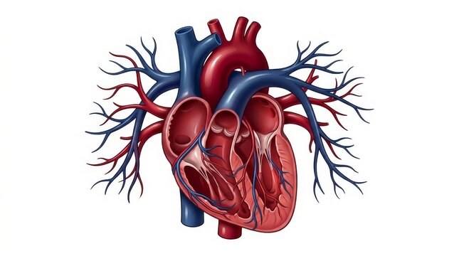 Human heart anatomy, cardiovascular system, heart structure, medical illustration