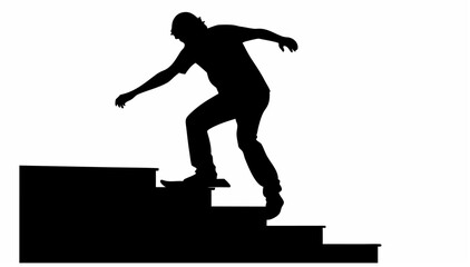 Skateboarder in motion jumping down stairs in silhouette © Ubaid