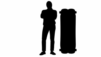 Skateboarder standing confidently with crossed arms beside skateboard © Ubaid
