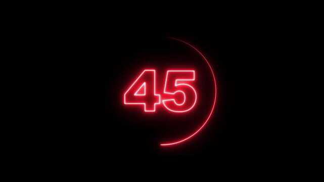 Neon Countdown Numbers 50 to 1 with Circular Motion on Black Background