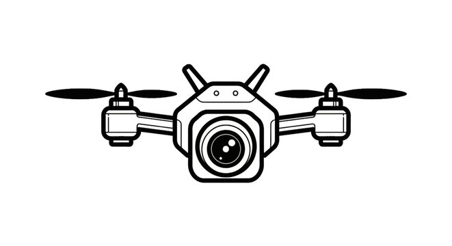 Modern drone with camera and four propellers front view