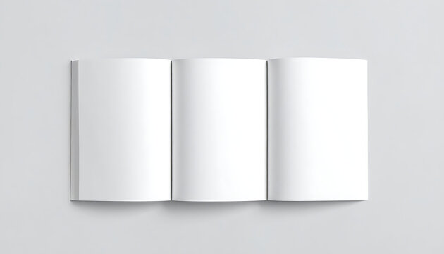 Blank open gatefold brochure mockup, tri-fold paper template for print design presentation