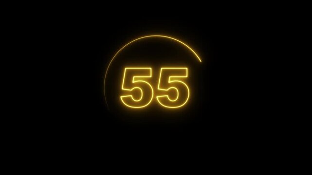 Countdown Timer Animation with Neon Numbers in Circular Frame during Darkness