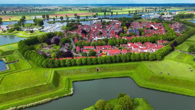 Aerial drone view of the medieval Fortified City of Heusden, Netherlands, May 14, 2026. High quality 4k footage