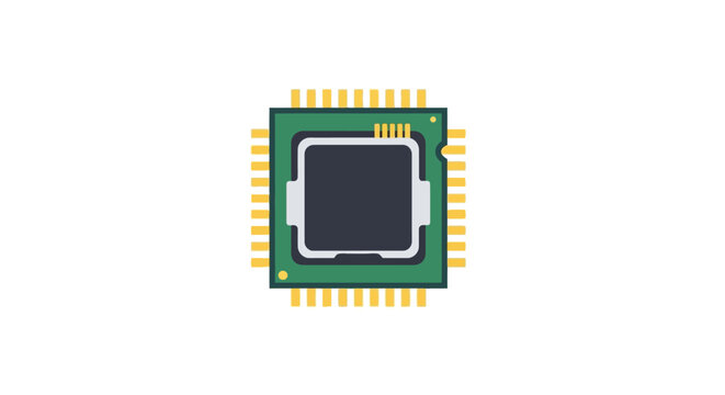Central processing unit microchip icon on green circuit board