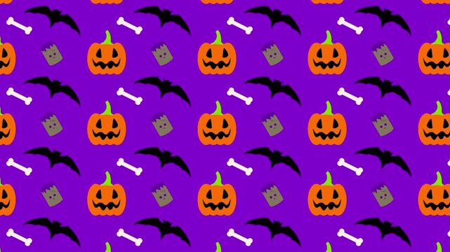 Halloween Pumpkin Bat Pattern Background Loop Video Animation