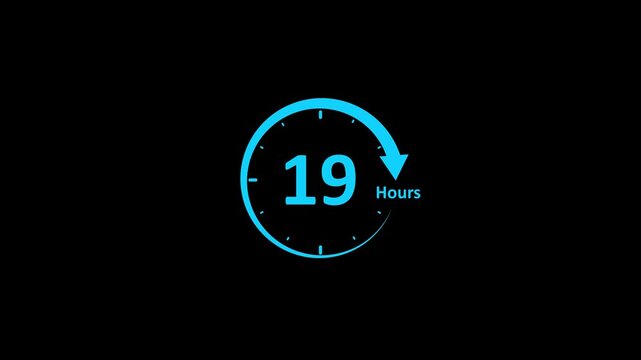 Arrow clock icon with 19 hours indicated on a black backdrop timer time