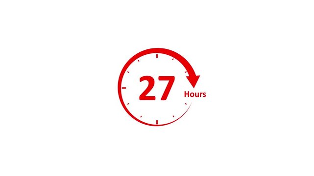 Red Number 27 Counter Animation with Circular Arrow on White and Black Background