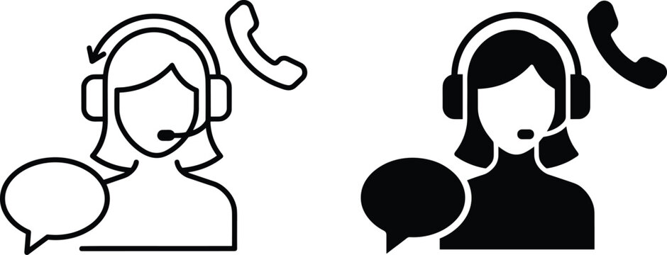 Customer service representative icon set with headset customer operator assistant representative communication business receptionist helpdesk