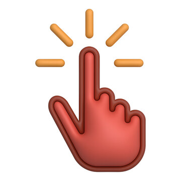 3D red hand clicking icon vector illustration isolated on white background. Minimalist click finger cursor sign for web UI UX design, app button push, and call to action.