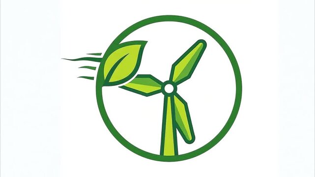 Green Energy Wind Turbine Logo Animation with Leaf Concept Motion Graphic Videos