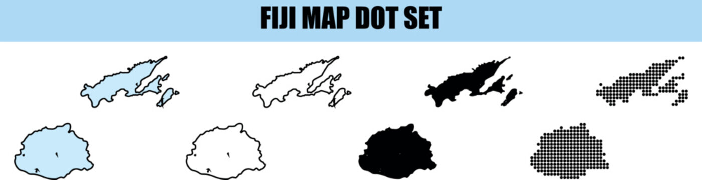 Fiji map dot set various style illustrations of fiji islands