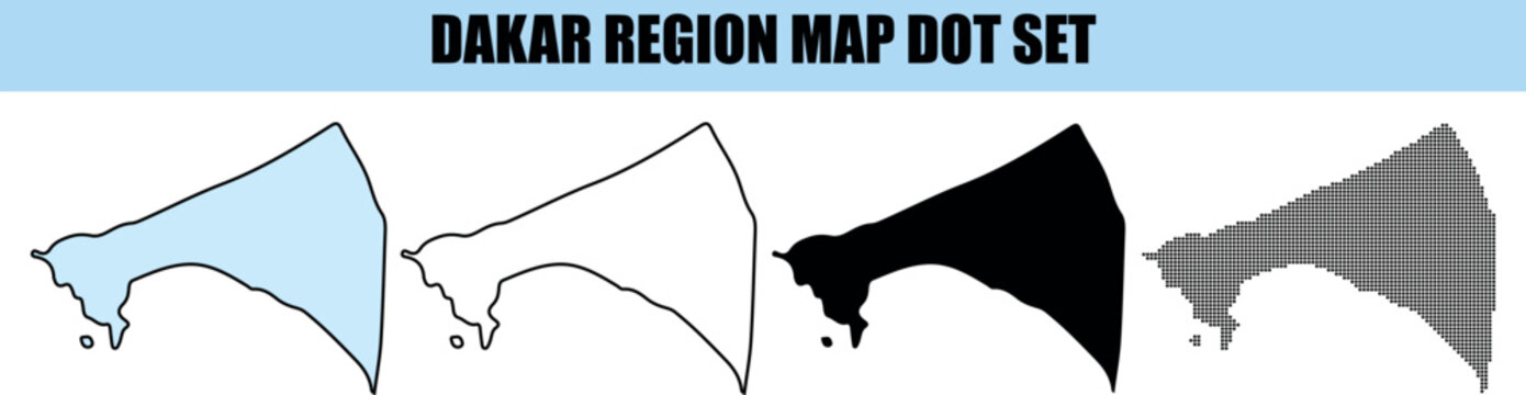 Dakar region map dot set illustrations various style options