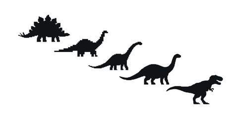 Black silhouette of five different dinosaur species in a row © Razvi hasan