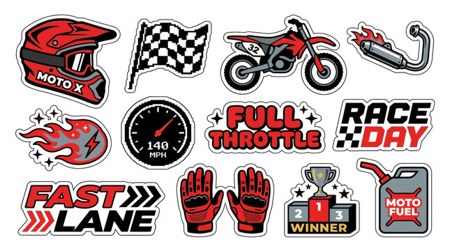 Vibrant sticker pack with y2k aesthetic motorcycle racing theme