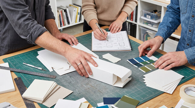 Hands Refining Packaging Concepts During Collaborative Studio Workshop