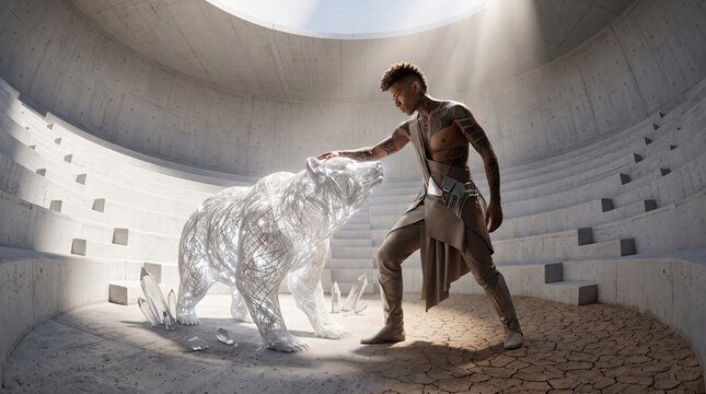 Warrior Connecting with Ethereal Wolf Spirit Animal