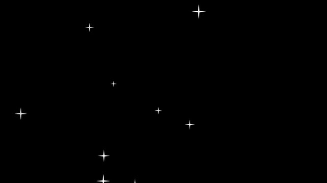 Twinkling and blinking stars glimmer, blue light shine in dark starry sky galaxy, 4k magic line dust, twinkling star glitter line animation, pixie dust path, Glitter sparkle animated Black screen, 3D 