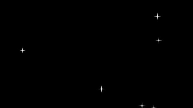 Twinkling and blinking stars glimmer, blue light shine in dark starry sky galaxy, 4k magic line dust, twinkling star glitter line animation, pixie dust path, Glitter sparkle animated Black screen, 3D 