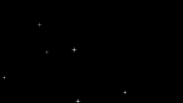 Twinkling and blinking stars glimmer, blue light shine in dark starry sky galaxy, 4k magic line dust, twinkling star glitter line animation, pixie dust path, Glitter sparkle animated Black screen, 3D 