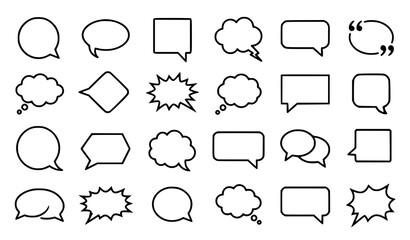 Fototapeta premium Modern speech bubbles vector set with flat chat dialogue message and comic balloon icons isolated on white background