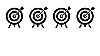 Set of four target icons with arrow hitting bullseye representing success and accuracy, bullseye © Dipa