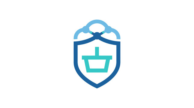 Minimalist flat design 2D logo icon for Cyber Monday ecommerce digital checkout security shopping cart symbol in white space