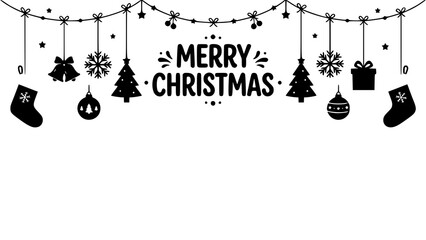 Merry christmas festive border with hanging ornaments and snowflakes christmas ornaments greeting © Dipa