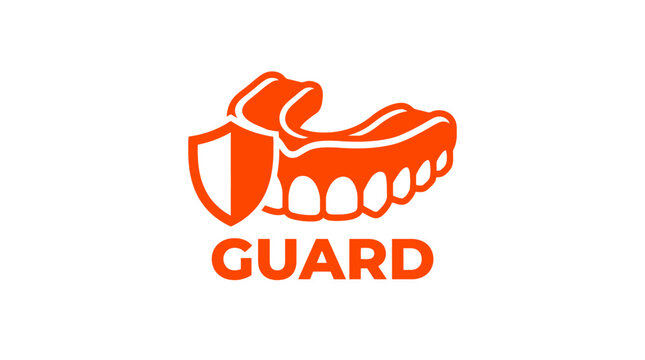 Orange Mouth Guard Icon with Shield, Dental Protection and Safety Symbol