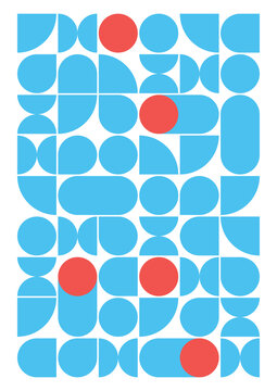 Bauhaus vector pattern. simple modern pattern. bauhaus pattern on Picton Blue color with Orange Red Circle. poster with bauhaus pattern. White background