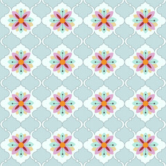 Abstract Batik Seamless Pattern Geometric Floral Moroccan Ornament Pastel Background © Aufa Fahmi 