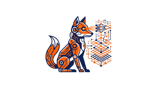 Robot fox with circuit board.