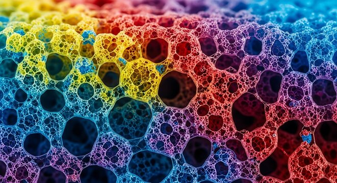 Colorful Abstract Foam Bubbles Forming Porous Texture in Macro View