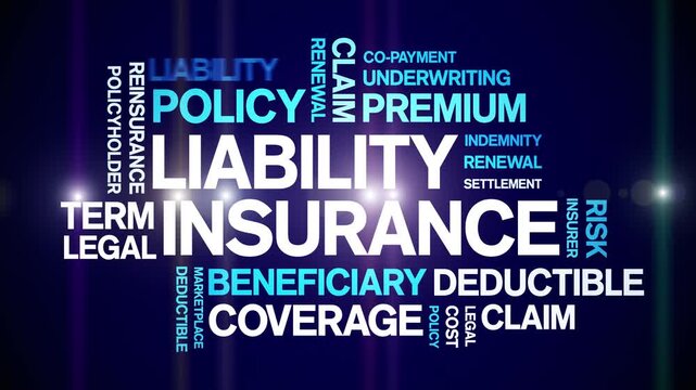 Liability insurance animated word cloud-text design animation tag kinetic typography seamless loop.