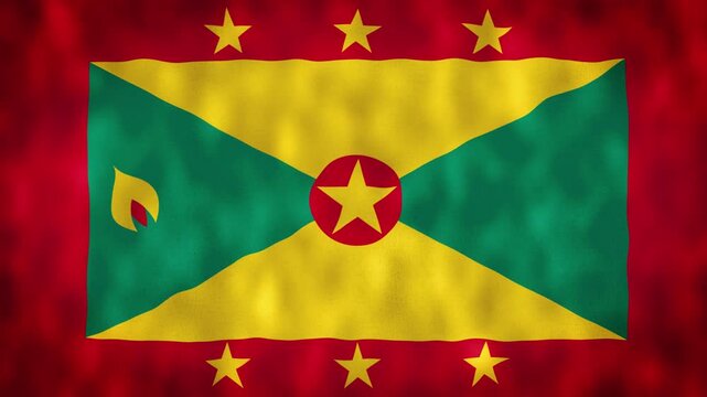 Grenada National Flag Waving Animation With Realistic Fabric Texture. 4K Seamless Loop Of The Grenadian Flag With Realistic Fabric Movement, Patriotic Symbol. Independence And National Pride Concept.