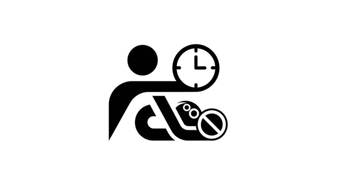 Black and white icon of a person with a clock and a forbidden sign.