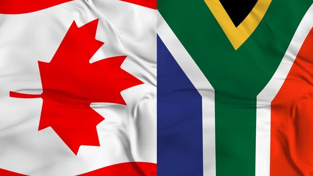 Canada vs South Africa flag animation seamless loop close-up. 4K