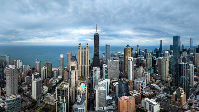Aerial View of the Chicago Skyline with Lake Michigan.  September 24, 2023.