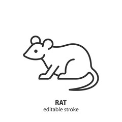 Fototapeta premium Rat line icon. Simple outline drawing of small rodent. Symbol of unsanitary conditions and carriers of dangerous infectious diseases. Editable stroke. Vector illustration.