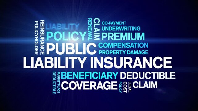 Public Liability insurance animated word cloud-text design animation tag kinetic typography seamless loop.