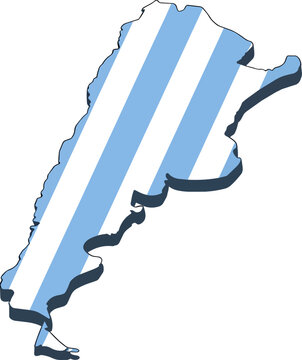 3D rendered map outline of Argentina with its national flag colors.