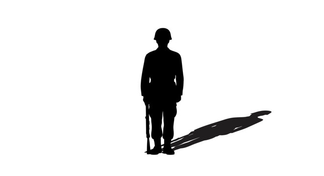 Silhouette of a lone soldier standing guard with a rifle.