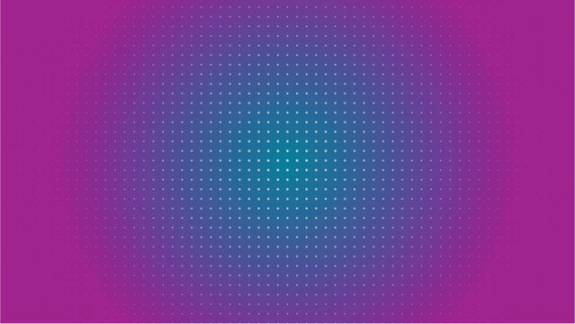 Purple halftone dot pattern background, vibrant violet gradient texture with cyan center, retro pop art vector backdrop for creative design
