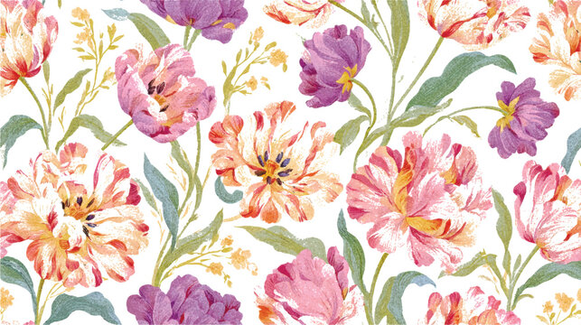 Vintage Tulip Seamless Pattern Botanical Floral Background