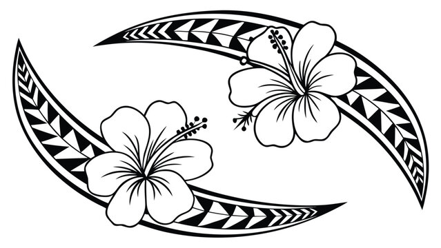 Polynesian tribal tattoo design with hibiscus flowers and traditional patterns